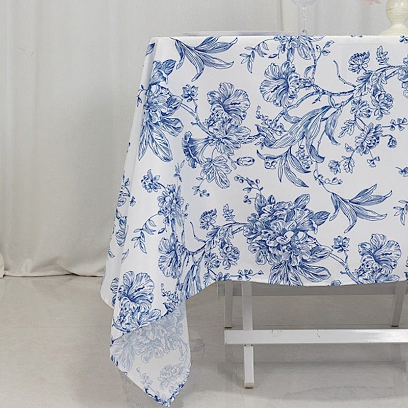 70" x 70" French Toile Pattern Polyester Square Tablecloth - White