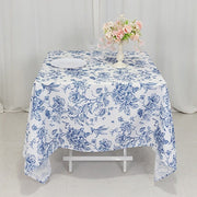 70" x 70" French Toile Pattern Polyester Square Tablecloth - White