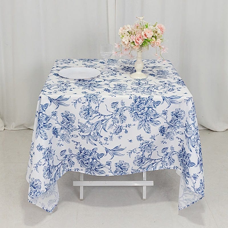 70" x 70" French Toile Pattern Polyester Square Tablecloth - White