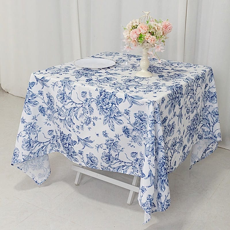 70" x 70" French Toile Pattern Polyester Square Tablecloth - White