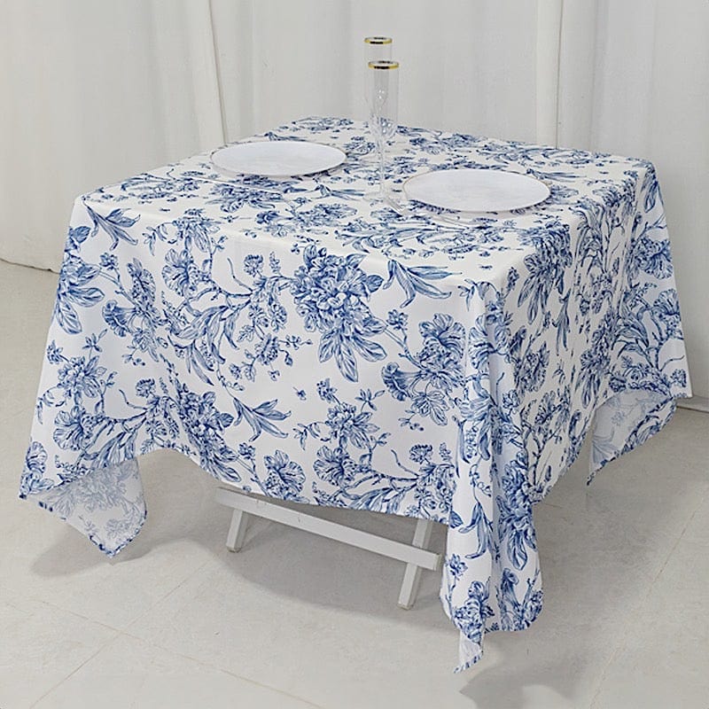 70" x 70" French Toile Pattern Polyester Square Tablecloth - White