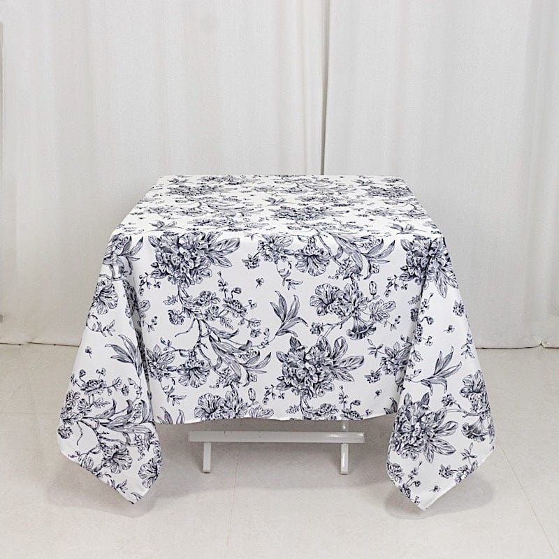 70" x 70" French Toile Pattern Polyester Square Tablecloth - White