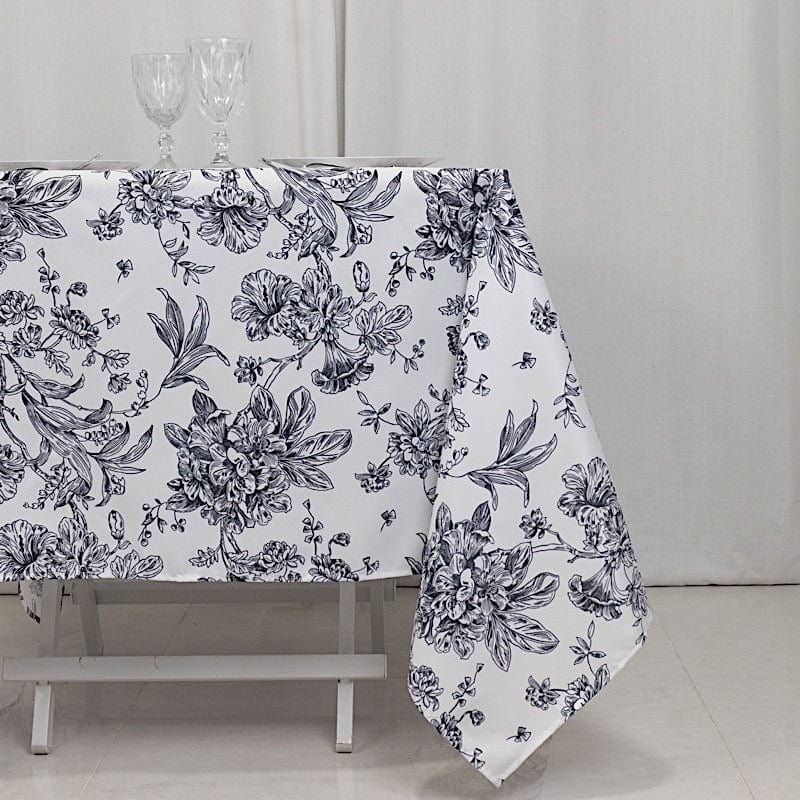 70" x 70" French Toile Pattern Polyester Square Tablecloth - White