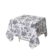 70" x 70" French Toile Pattern Polyester Square Tablecloth - White TAB_PLY_FLORFT_7070_BLK