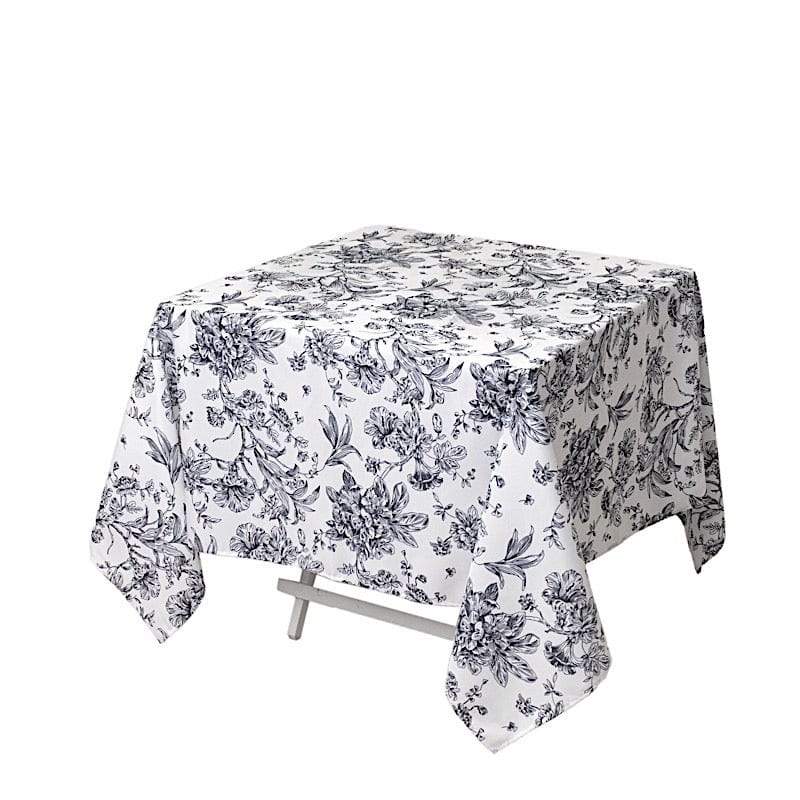 70" x 70" French Toile Pattern Polyester Square Tablecloth - White TAB_PLY_FLORFT_7070_BLK