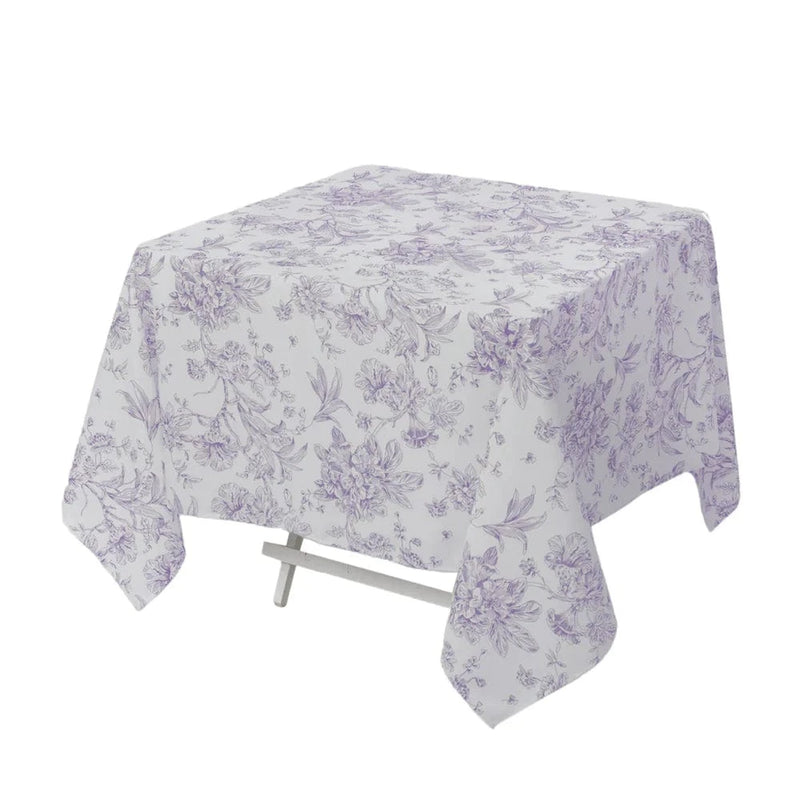 70" x 70" French Toile Pattern Polyester Square Tablecloth - White TAB_PLY_FLORFT_7070_LAV