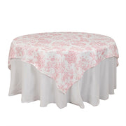 70" x 70" French Toile Pattern Polyester Square Tablecloth - White TAB_PLY_FLORFT_7070_PINK