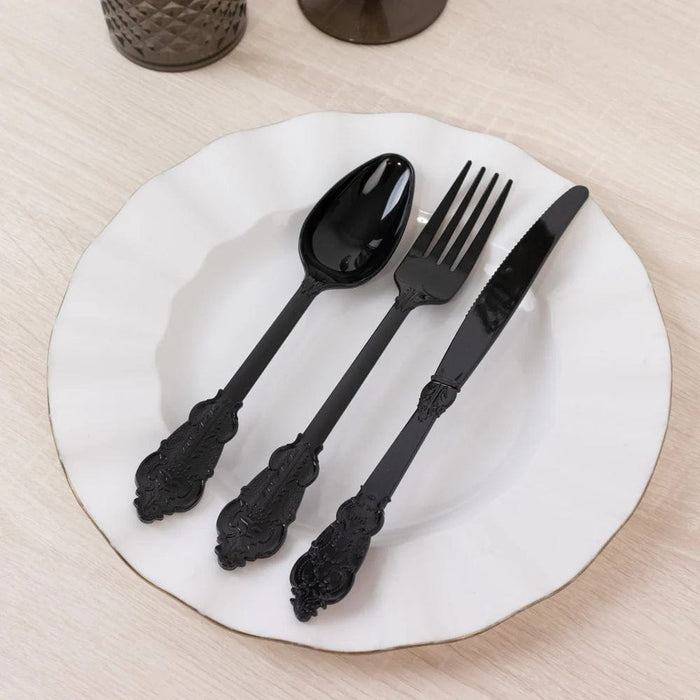 72 Baroque Style Heavy Duty Plastic Cutlery Spoons Forks and Knives Set - Disposable Tableware