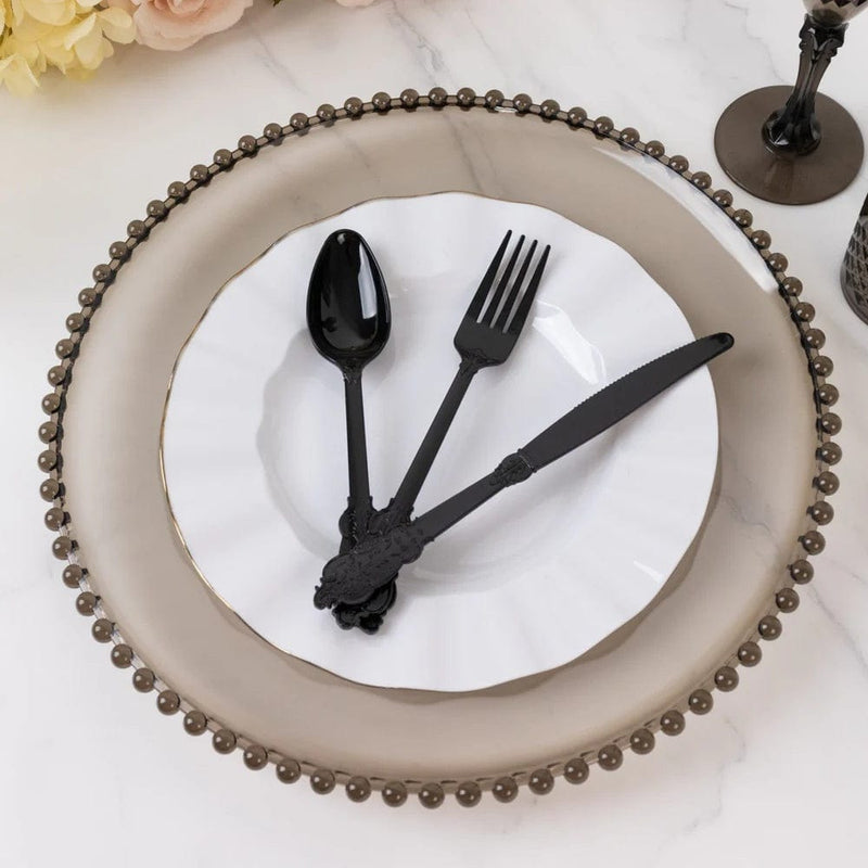 72 Baroque Style Heavy Duty Plastic Cutlery Spoons Forks and Knives Set - Disposable Tableware