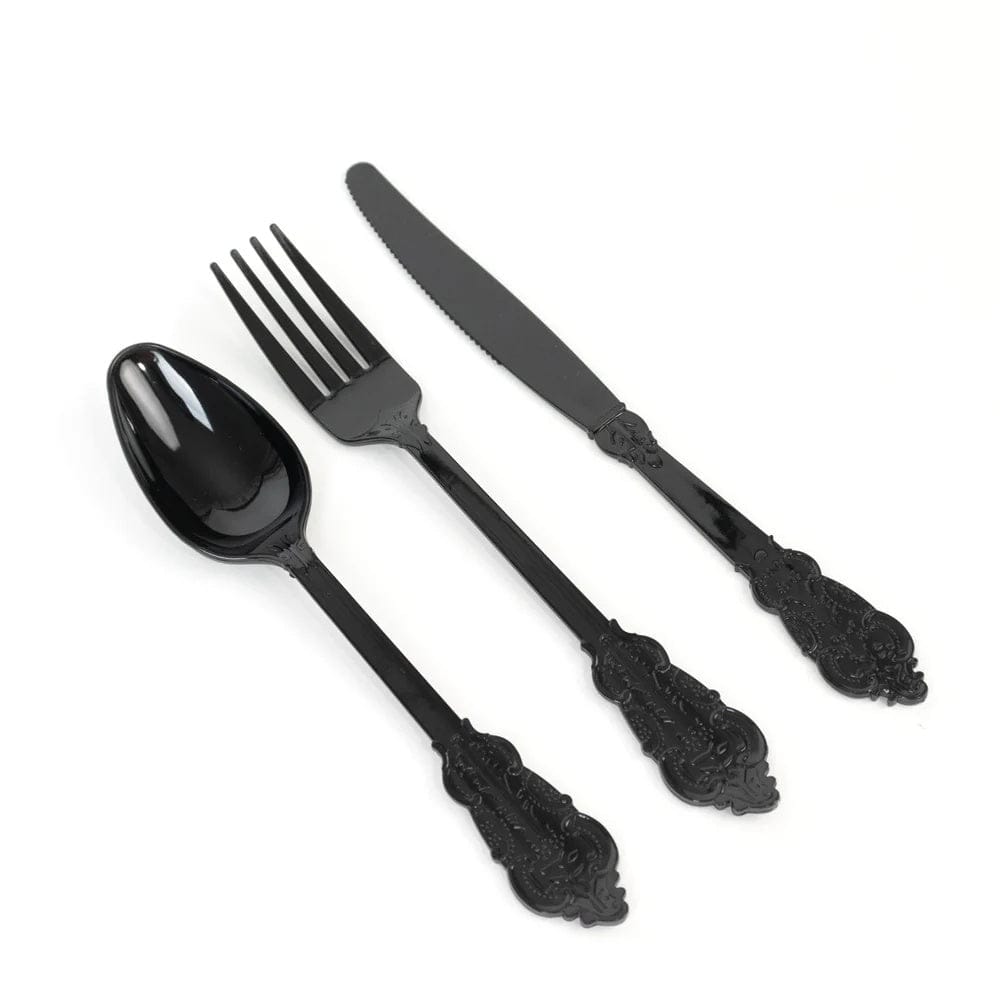 72 Baroque Style Heavy Duty Plastic Cutlery Spoons Forks and Knives Set - Disposable Tableware