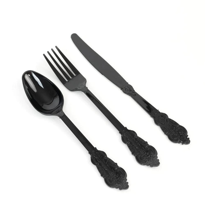 72 Baroque Style Heavy Duty Plastic Cutlery Spoons Forks and Knives Set - Disposable Tableware