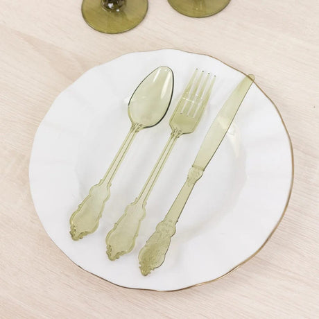 72 Baroque Style Heavy Duty Plastic Cutlery Spoons Forks and Knives Set - Disposable Tableware