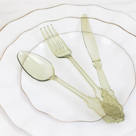 72 Baroque Style Heavy Duty Plastic Cutlery Spoons Forks and Knives Set - Disposable Tableware