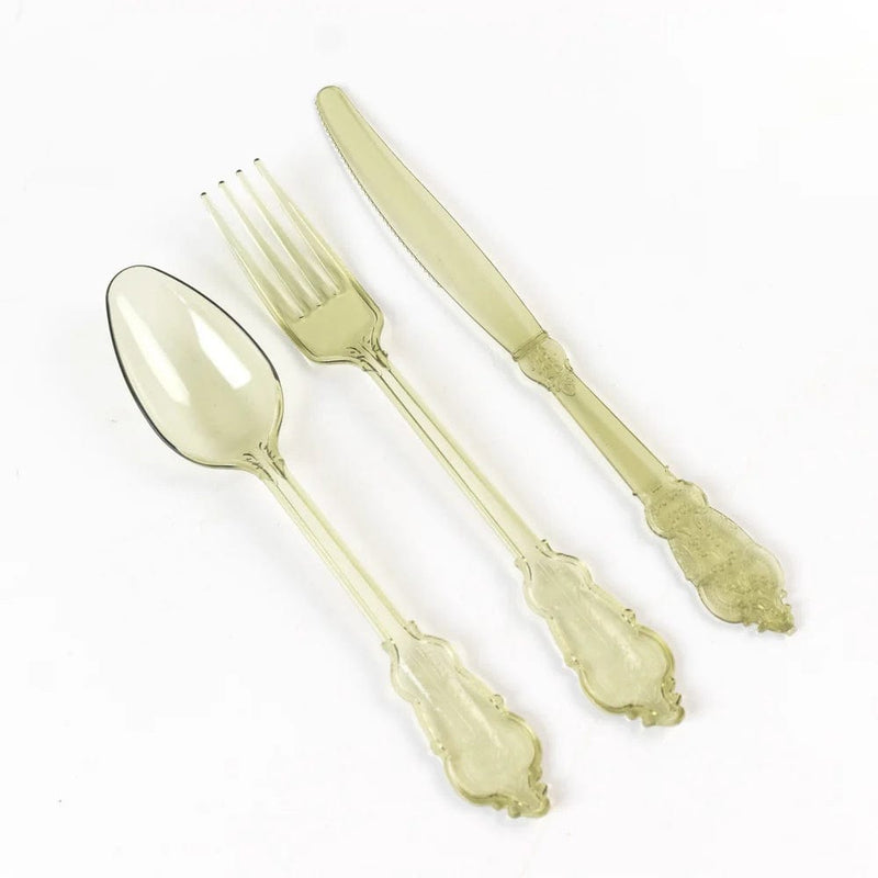 72 Baroque Style Heavy Duty Plastic Cutlery Spoons Forks and Knives Set - Disposable Tableware
