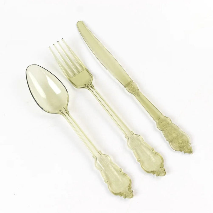 72 Baroque Style Heavy Duty Plastic Cutlery Spoons Forks and Knives Set - Disposable Tableware
