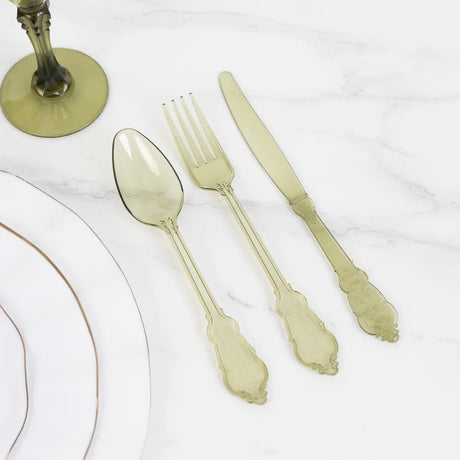 72 Baroque Style Heavy Duty Plastic Cutlery Spoons Forks and Knives Set - Disposable Tableware