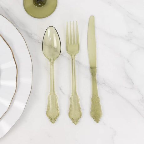 72 Baroque Style Heavy Duty Plastic Cutlery Spoons Forks and Knives Set - Disposable Tableware