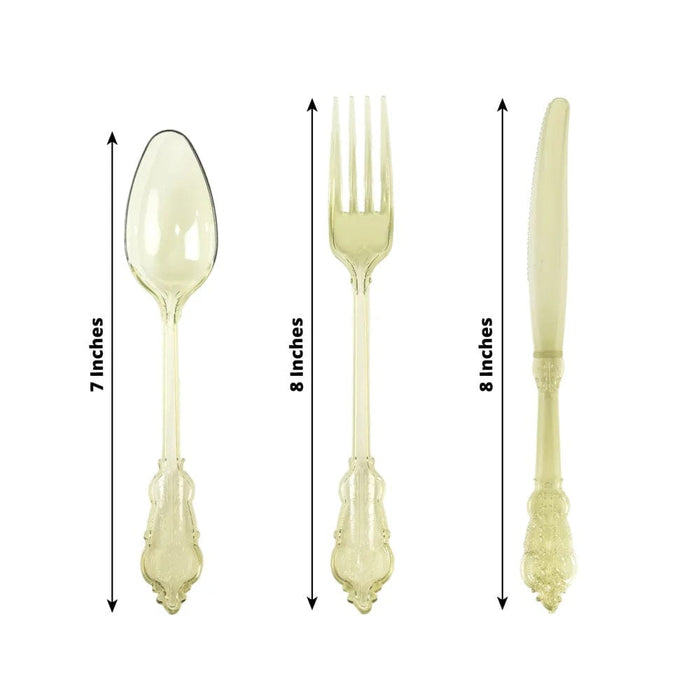72 Baroque Style Heavy Duty Plastic Cutlery Spoons Forks and Knives Set - Disposable Tableware