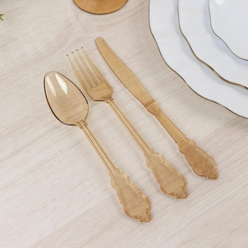 72 Baroque Style Heavy Duty Plastic Cutlery Spoons Forks and Knives Set - Disposable Tableware