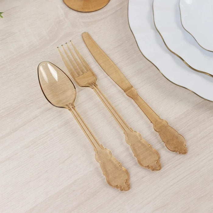 72 Baroque Style Heavy Duty Plastic Cutlery Spoons Forks and Knives Set - Disposable Tableware