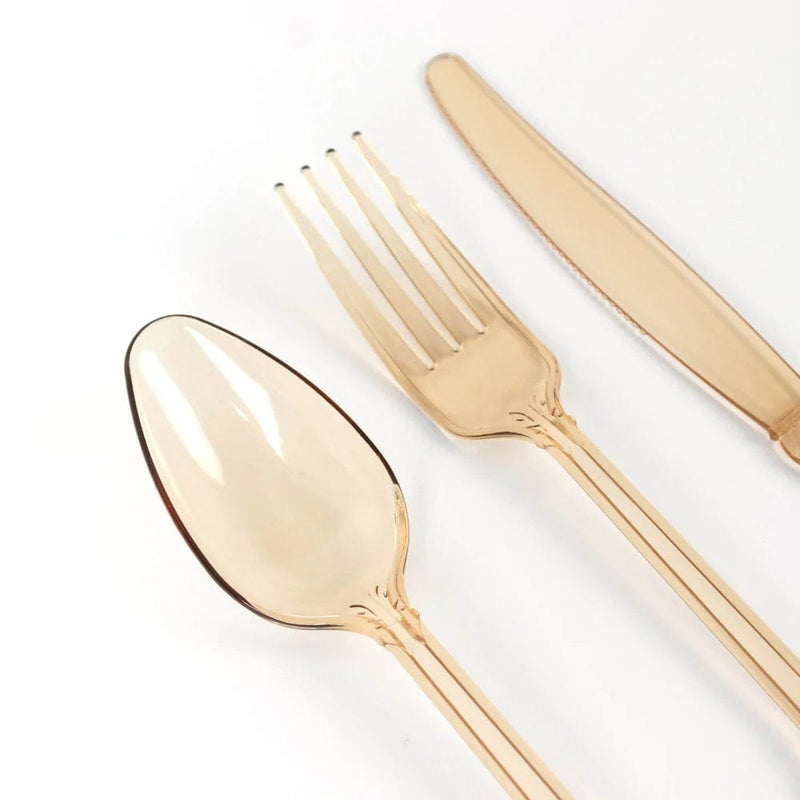 72 Baroque Style Heavy Duty Plastic Cutlery Spoons Forks and Knives Set - Disposable Tableware