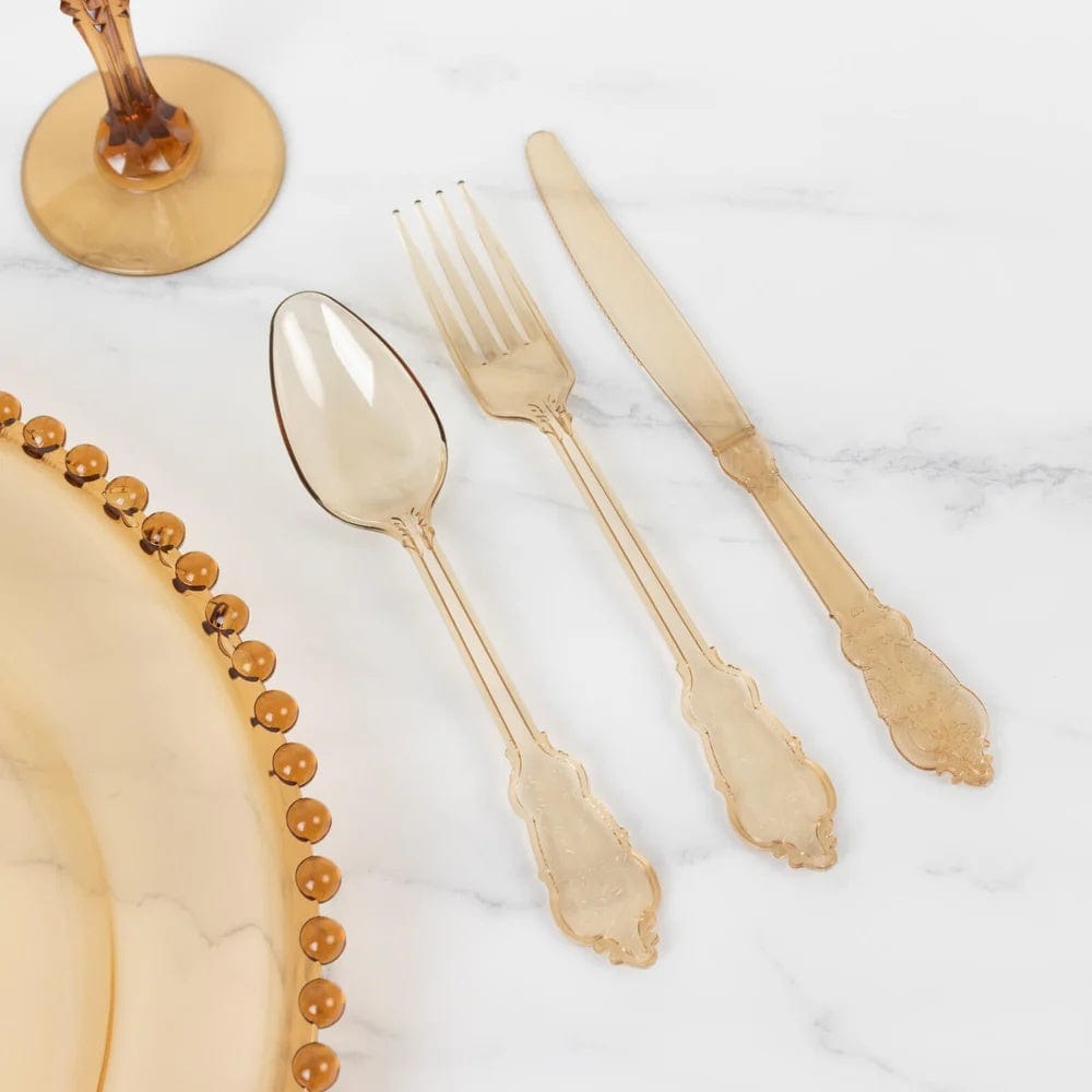 72 Baroque Style Heavy Duty Plastic Cutlery Spoons Forks and Knives Set - Disposable Tableware