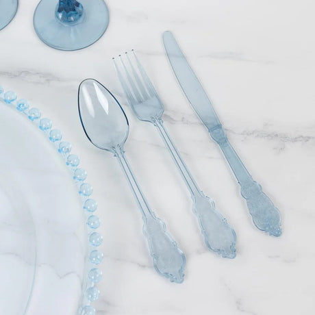72 Baroque Style Heavy Duty Plastic Cutlery Spoons Forks and Knives Set - Disposable Tableware
