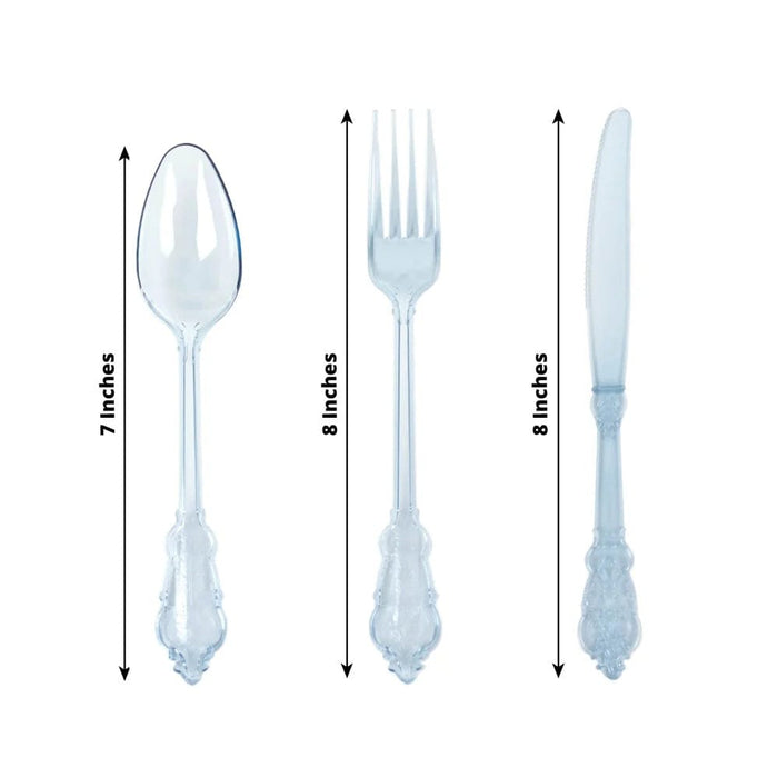 72 Baroque Style Heavy Duty Plastic Cutlery Spoons Forks and Knives Set - Disposable Tableware