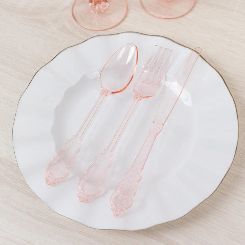 72 Baroque Style Heavy Duty Plastic Cutlery Spoons Forks and Knives Set - Disposable Tableware