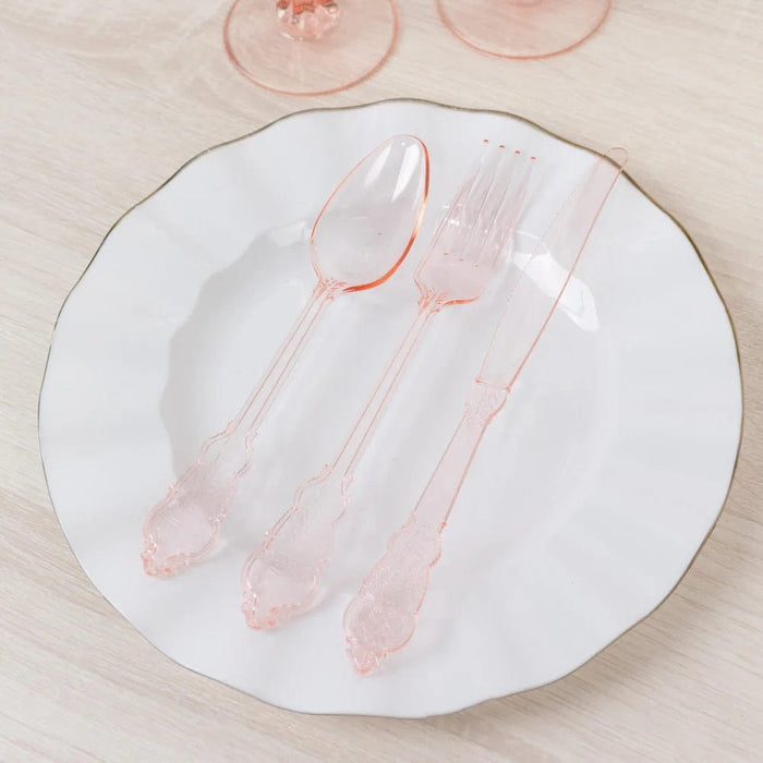 72 Baroque Style Heavy Duty Plastic Cutlery Spoons Forks and Knives Set - Disposable Tableware
