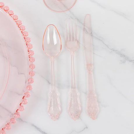 72 Baroque Style Heavy Duty Plastic Cutlery Spoons Forks and Knives Set - Disposable Tableware