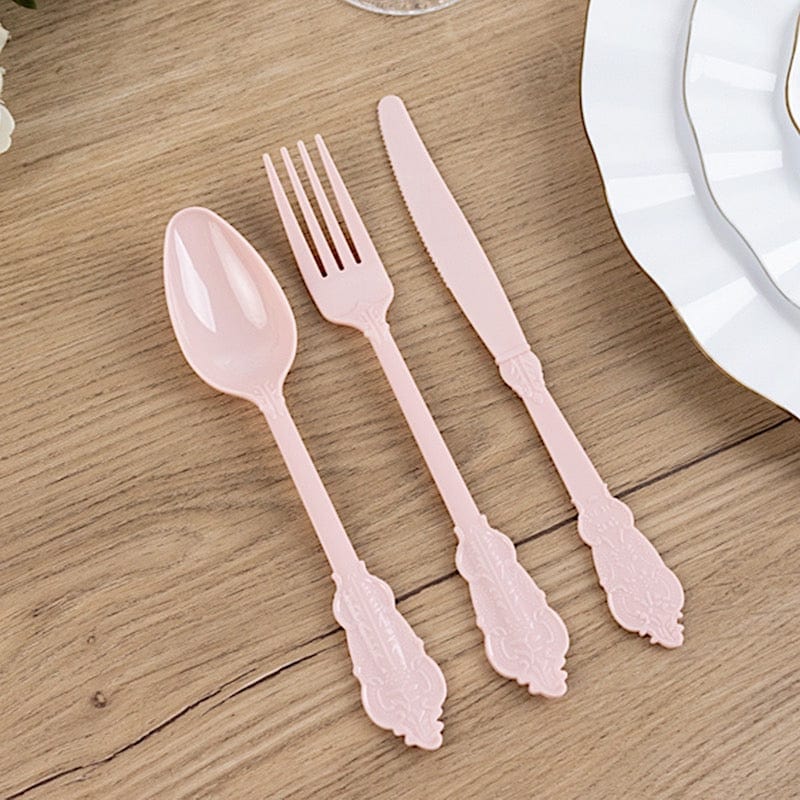 72 Baroque Style Heavy Duty Plastic Cutlery Spoons Forks and Knives Set - Disposable Tableware