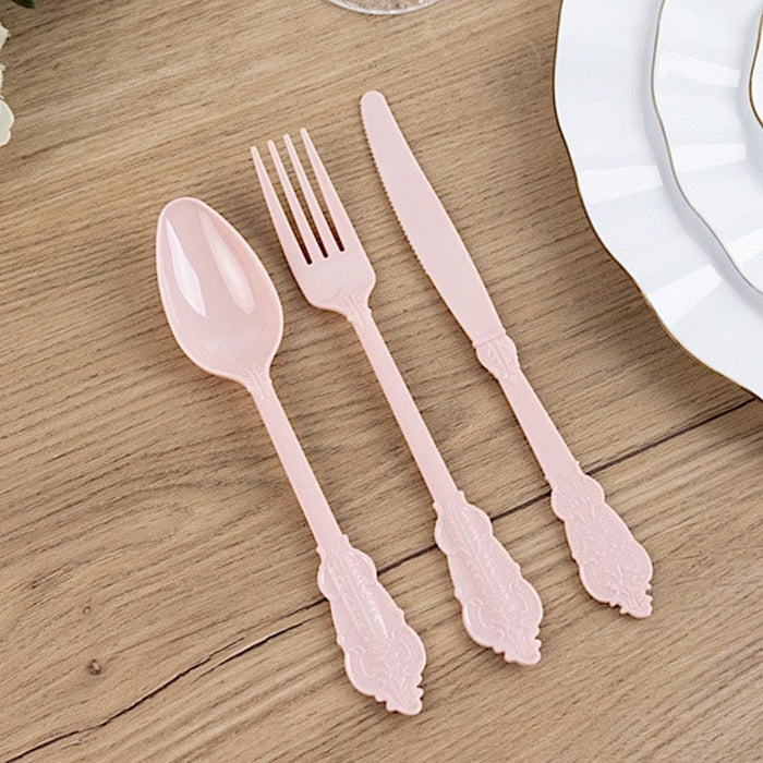 72 Baroque Style Heavy Duty Plastic Cutlery Spoons Forks and Knives Set - Disposable Tableware