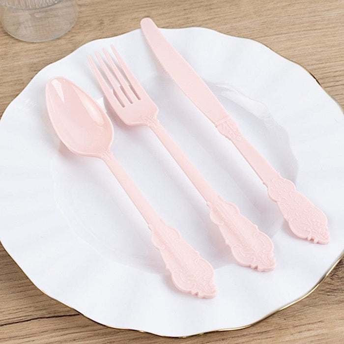 72 Baroque Style Heavy Duty Plastic Cutlery Spoons Forks and Knives Set - Disposable Tableware