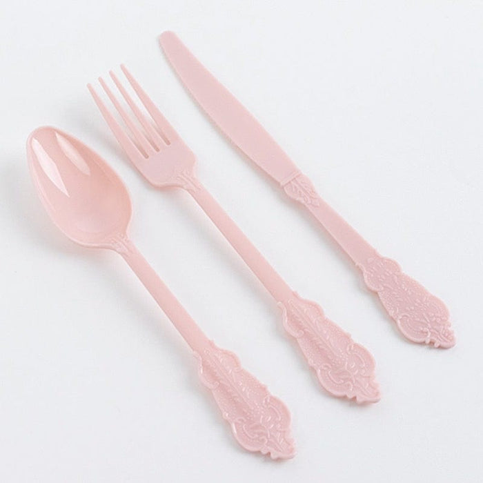72 Baroque Style Heavy Duty Plastic Cutlery Spoons Forks and Knives Set - Disposable Tableware