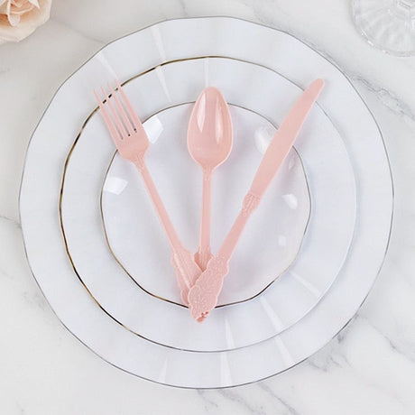 72 Baroque Style Heavy Duty Plastic Cutlery Spoons Forks and Knives Set - Disposable Tableware