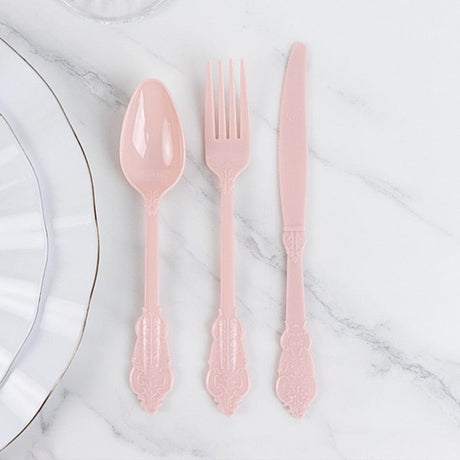 72 Baroque Style Heavy Duty Plastic Cutlery Spoons Forks and Knives Set - Disposable Tableware