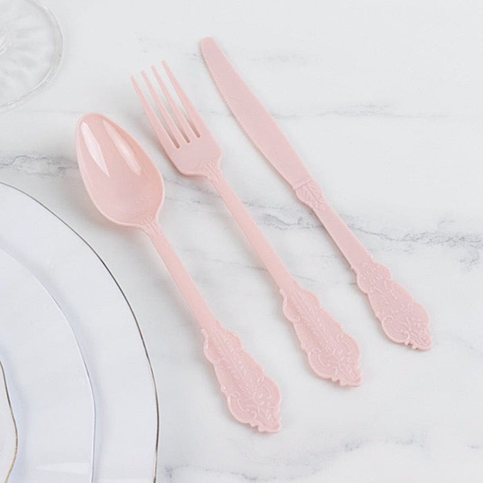 72 Baroque Style Heavy Duty Plastic Cutlery Spoons Forks and Knives Set - Disposable Tableware