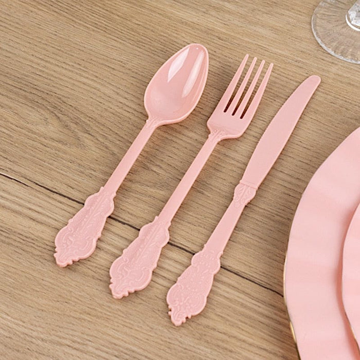 72 Baroque Style Heavy Duty Plastic Cutlery Spoons Forks and Knives Set - Disposable Tableware