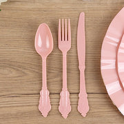 72 Baroque Style Heavy Duty Plastic Cutlery Spoons Forks and Knives Set - Disposable Tableware