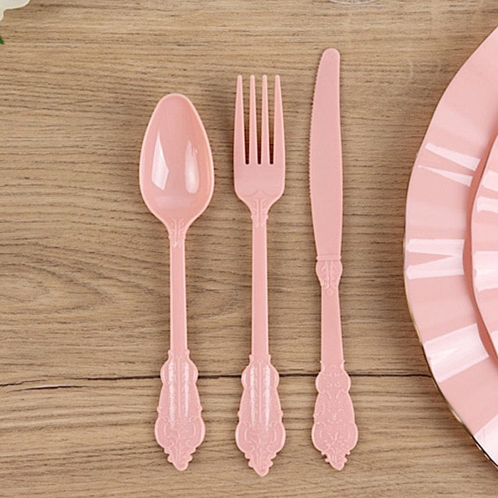 72 Baroque Style Heavy Duty Plastic Cutlery Spoons Forks and Knives Set - Disposable Tableware