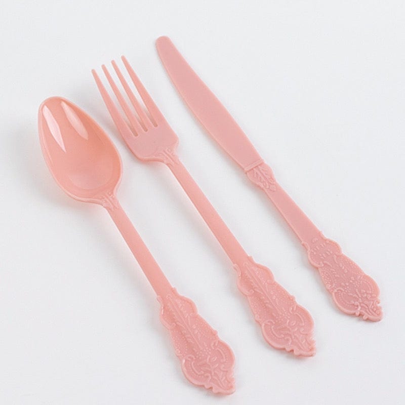72 Baroque Style Heavy Duty Plastic Cutlery Spoons Forks and Knives Set - Disposable Tableware