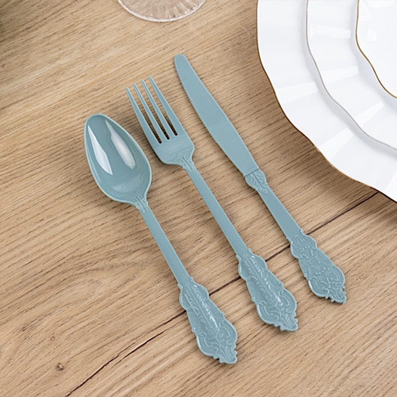 72 Baroque Style Heavy Duty Plastic Cutlery Spoons Forks and Knives Set - Disposable Tableware