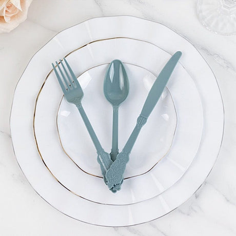 72 Baroque Style Heavy Duty Plastic Cutlery Spoons Forks and Knives Set - Disposable Tableware