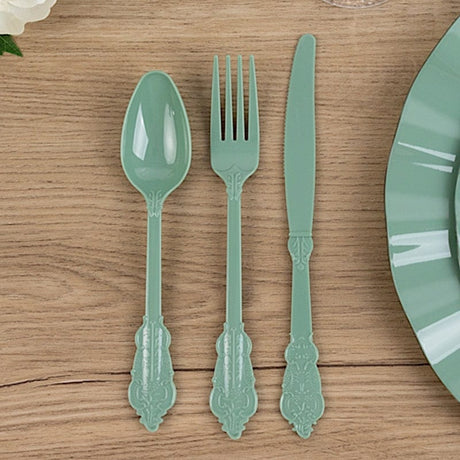 72 Baroque Style Heavy Duty Plastic Cutlery Spoons Forks and Knives Set - Disposable Tableware
