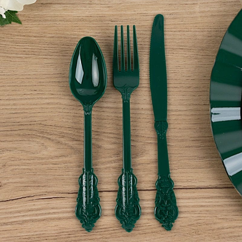 72 Baroque Style Heavy Duty Plastic Cutlery Spoons Forks and Knives Set - Disposable Tableware