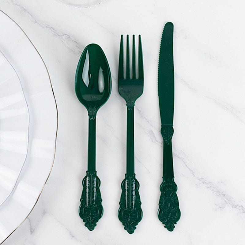 72 Baroque Style Heavy Duty Plastic Cutlery Spoons Forks and Knives Set - Disposable Tableware
