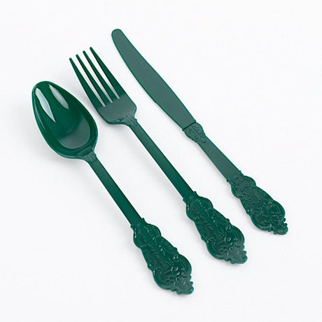 72 Baroque Style Heavy Duty Plastic Cutlery Spoons Forks and Knives Set - Disposable Tableware