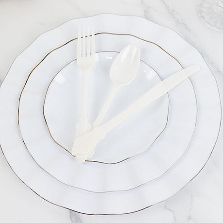 72 Baroque Style Heavy Duty Plastic Cutlery Spoons Forks and Knives Set - Disposable Tableware