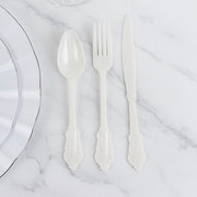 72 Baroque Style Heavy Duty Plastic Cutlery Spoons Forks and Knives Set - Disposable Tableware